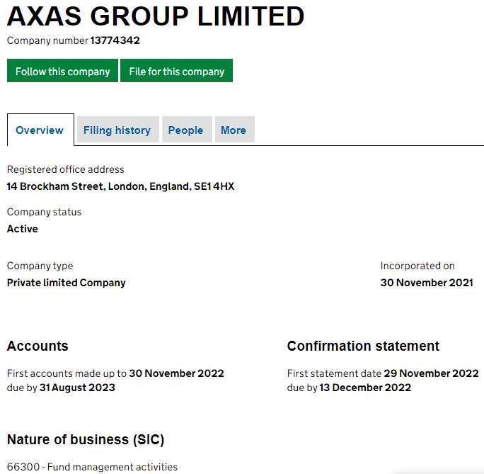 Axas UK incorporation