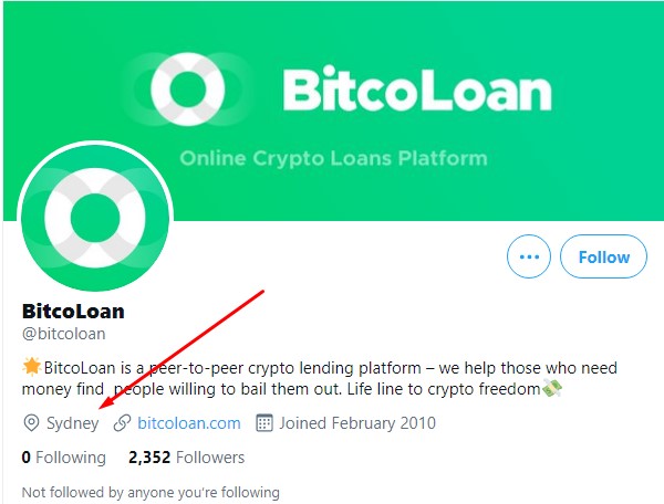 Bitcoloan twitter account