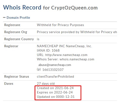 Cryptozqueen domain registration