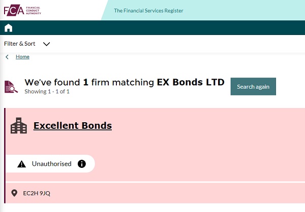 EX Bonds FCA registration