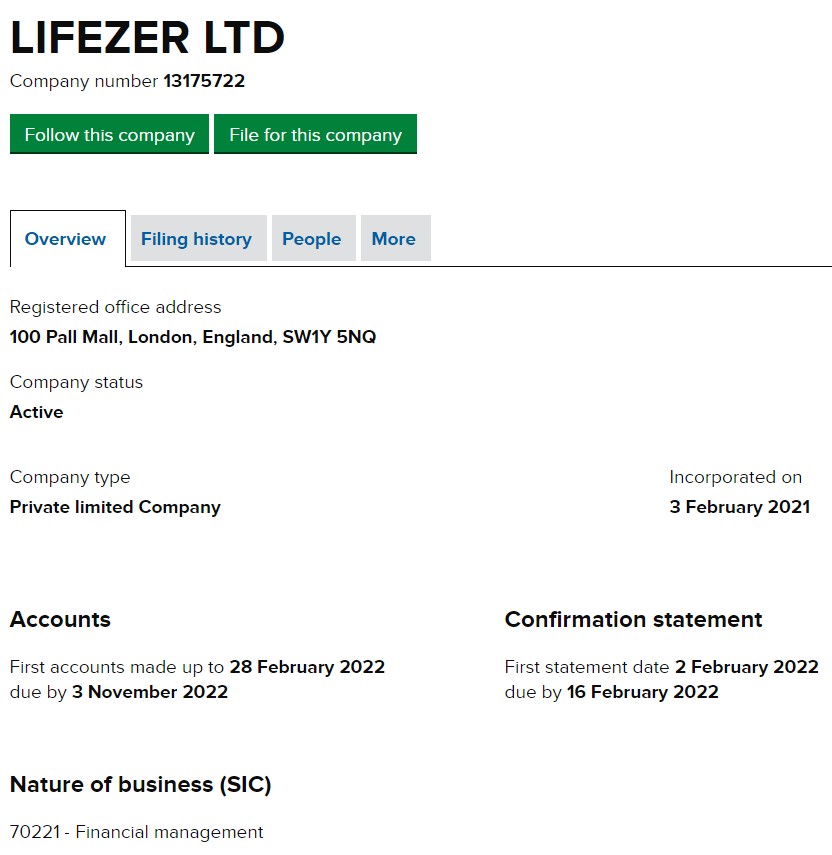 Lifezer UK Incorporation