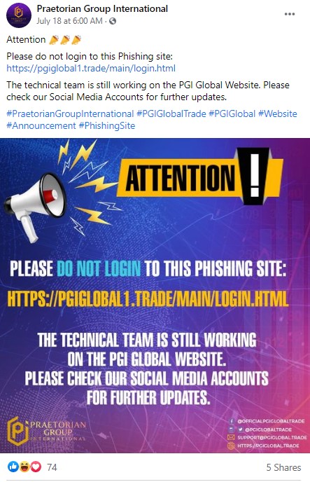 PGI Global phishing site