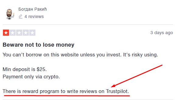 Trustpilot score reward program