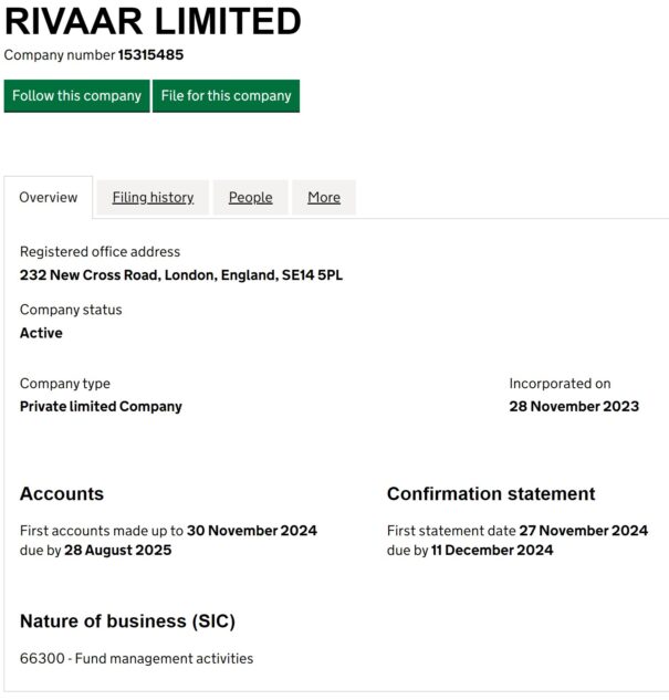 Rivaar Limited